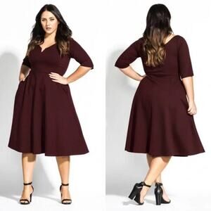 City Chic Cute Girl Fit & Flare Dress Rockabilly Ox Blood plus size 18 new!!!‎